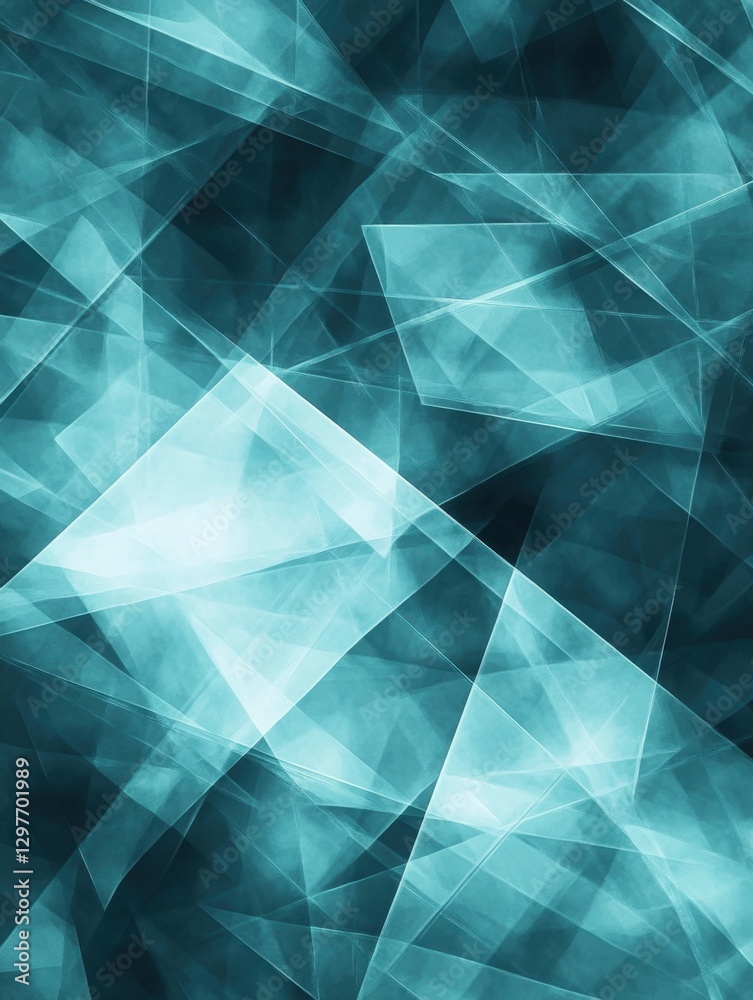 Poster abstract teal geometric design with transparent overlapping shapes creating a modern and dynamic bac