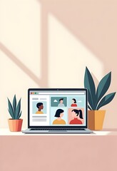 Creative Digital Workspace Featuring Laptops Modern Design Nature Elements