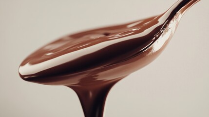 Dripping Chocolate Spoonful of rich dessert against a clean, bright, minimalist background