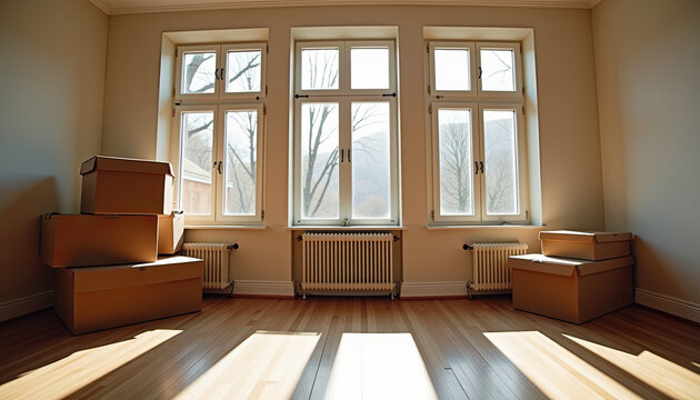 Empty room with windows ready for moving in home rental websites and real estate listings