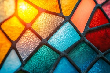 Colorful Stained Glass Window Pattern with Sunlight Reflection