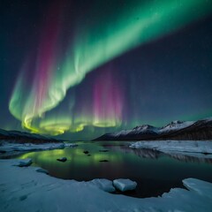 Naklejka premium Auroral Waltz: The Northern Lights Under the Arctic Moon
