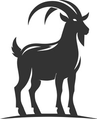 Goat standing with curved horns prominently displayed animal vector silhouette