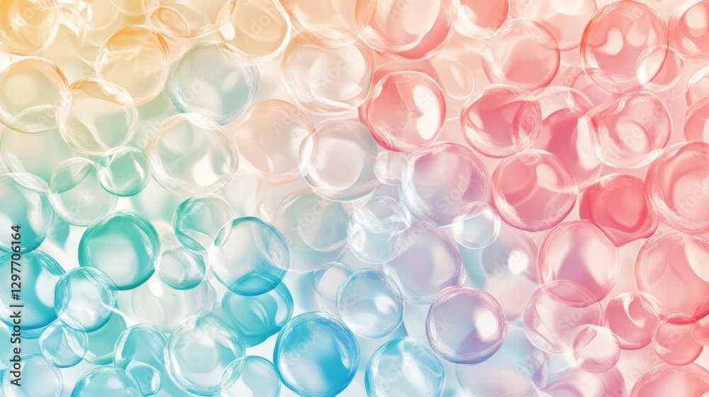 Aufkleber Colorful soap bubbles create a captivating repeating pattern with vibrant hues in a soft gradient background. Generative AI