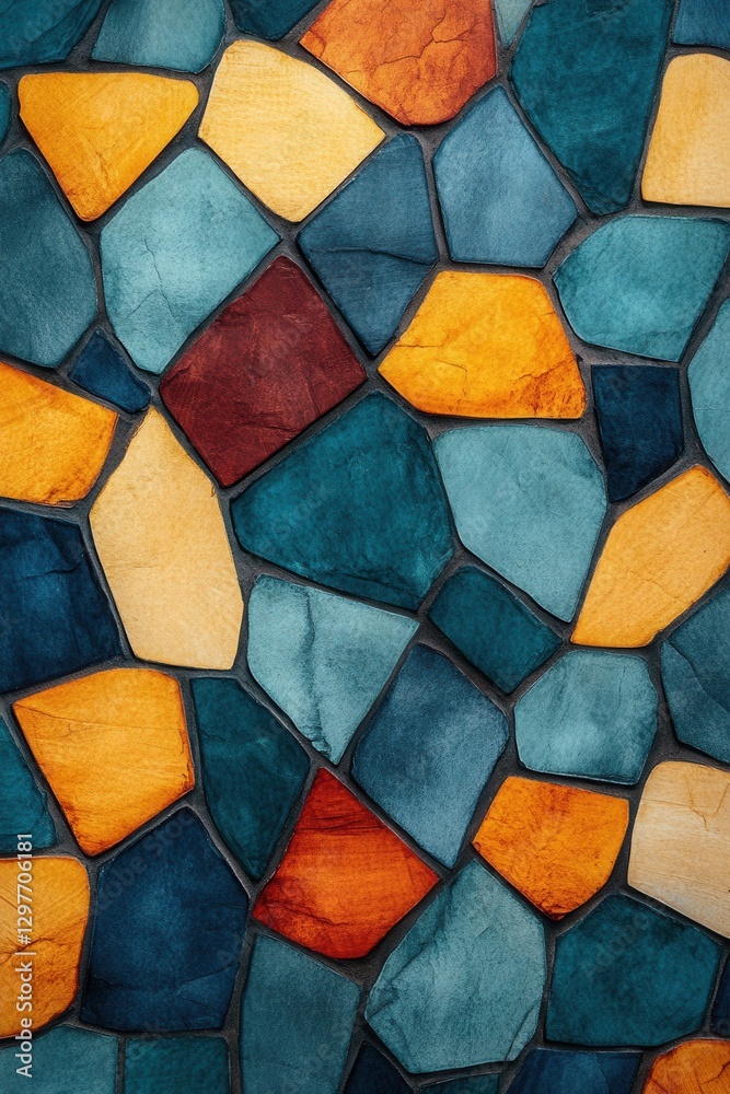 Poster vibrant mosaic pattern featuring colorful stone tiles creating a captivating texture and artistic ba
