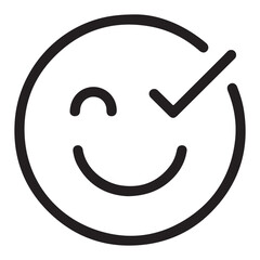 Smiling Face Symbol Depicting Happiness and Positivity in Black and White Style. check mark
