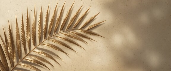 Fototapeta premium Golden Palm Leaf Minimalist Background Image
