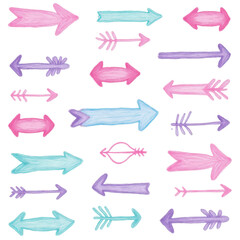 Collection of Watercolor Arrows in Various Colors with Transparent Background
