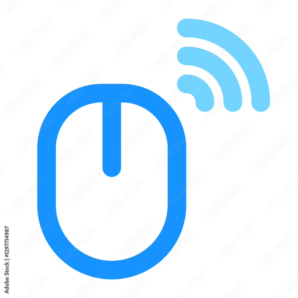 Poster wireless computer mouse icon with connection signal in blue color