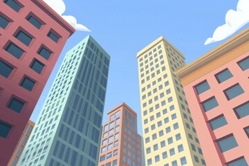 Obraz premium Urban Cityscape with Skyscrapers and Bright Blue Sky Background