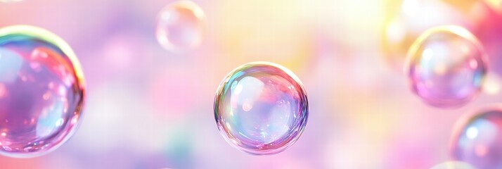 Colorful soap bubbles create a mesmerizing repeating pattern in a soft pastel background. Generative AI