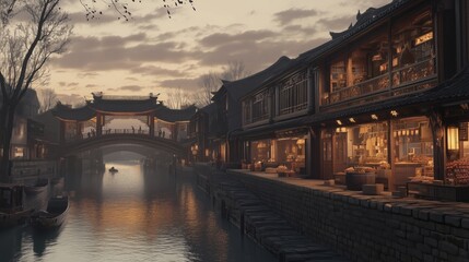 Poetic Night Scene of Water Town Ancient Town