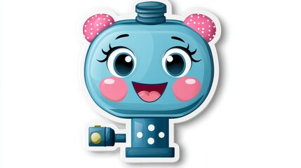 Cute Blue Cartoon Character with Big Eyes and Cheerful Expression
