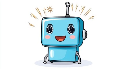 Naklejka premium Cute Cartoon Robot Character with a Happy Expression and Sparkles