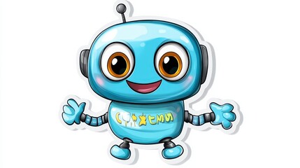 Fototapeta premium Cute Blue Robot Character with Big Eyes and Friendly Smile