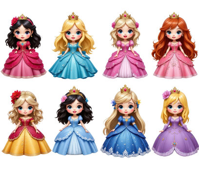 Group of Cartoon Princesses with transparent background