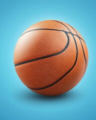 Fototapeta premium Basketball Close Up on Light Blue Background Capturing the Texture and Detail of the Orange Ball Sports Equipment
