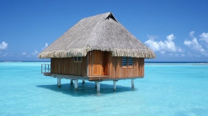 Rustic Beach Bungalow on Stilts Surrounded by Crystal Clear Water