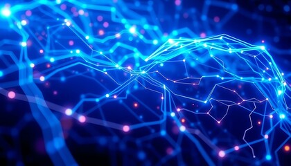 Obraz premium Stunning Abstract Network: Glowing Blue Lines & Nodes Background