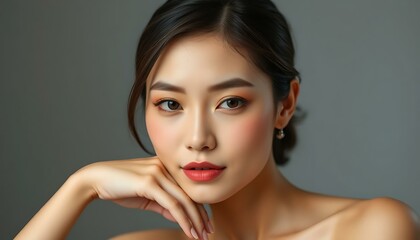 Fototapeta premium Stunning Asian Woman with Flawless Makeup & Skincare