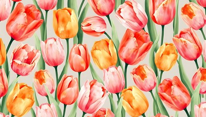Obraz premium Vibrant Watercolor Tulips Seamless Pattern: Spring Floral Design
