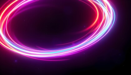 Luminous Circle Trail: Abstract Neon Light Painting on Dark