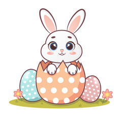 Easter bunny  inside a Easter egg on grass