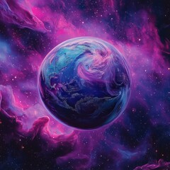 Obraz premium Mystic Orb: A cosmic dance of celestial colours and ethereal nebulae, a breathtaking view from the depths of space.