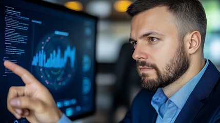 Professional Male Analyst Working on Data Visualization with Graphs