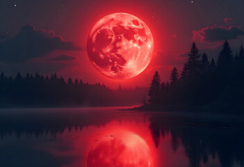 Naklejka premium Crimson Eclipse: The Blood Moon’s Enchantment
