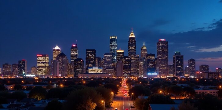 Downtown Phoenix skyline at night with illuminated buildings, cityscape, night, skyline