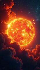 Dramatic solar explosion releasing fiery bursts into space, solar, sun, space