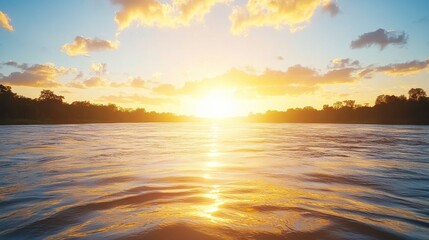 Obraz premium Glowing Riverbanks Under Sunlight at Golden Hour