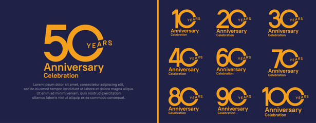 Naklejka premium anniversary logotype set. vector design yellow color for celebration event