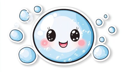 Fototapeta premium Cute Cartoon Bubble Character with Sparkling Blue Eyes and Smile