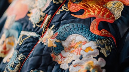 Fototapeta premium The Oriental Charm of Gorgeous Dragon Pattern Embroidery