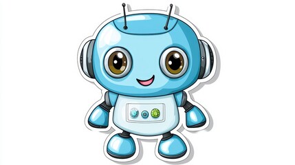 Fototapeta premium Friendly Blue Cartoon Robot Character with Big Eyes and Smile