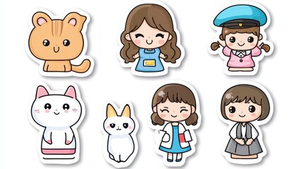 Cute Cartoon Characters and Animals Stickers for Kids and Fun Design