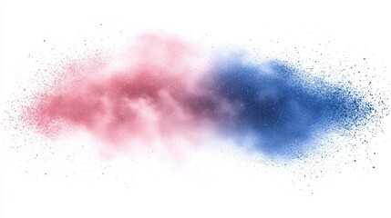 Obraz premium Abstract explosion of vibrant pink and blue powder on white background creating a dynamic and artistic effect with a sense of energy and colorful contrast