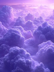 Ethereal purple clouds floating in the sky creating a dreamy and peaceful atmosphere aerial view from above