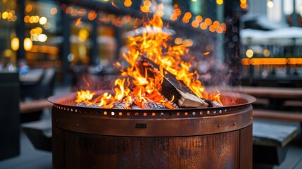 Fire Pit: A circular fire containment area, often placed in outdoor spaces, offering warmth and a relaxing setting for socializing during cooler evenings.
