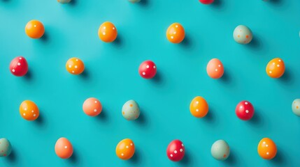 Colorful Easter Eggs Pattern  Flat Lay  Spring Background