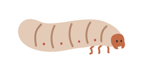 Grub cartoon clipart. Cute white grub vector illustration. Animal in flat style. Insects and anthropods concept isolated on white background