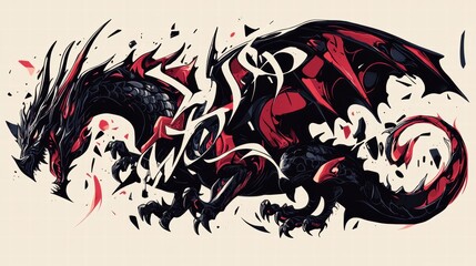 Fierce Red   Black Dragon Fantasy Art