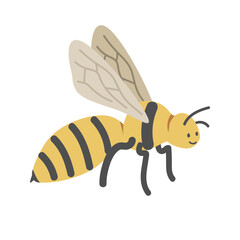 Bee cartoon clipart. Cute yellow bee (Anthophila) vector illustration. Animal in flat style. Insects and anthropods concept isolated on white background