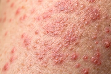 Fototapeta premium Skin allergy rash dermatitis texture close up detailed psoriasis skin surface with red patches
