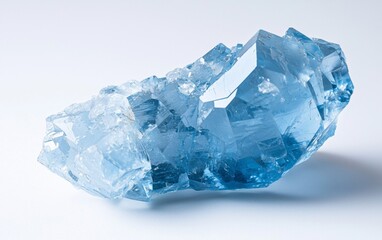 Beautiful blue crystal showcasing intricate facets and clarity on a white background