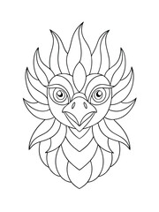 Phoenix with Wings Spread Wide – Mythical Adult Coloring Page on White Background