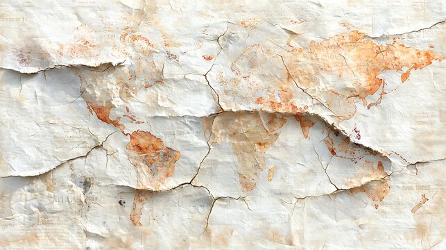 Ancient world map fragment historical interpretation textured background artistic display abstract concept