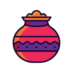 Indian Festival Pot Icon with Decorative